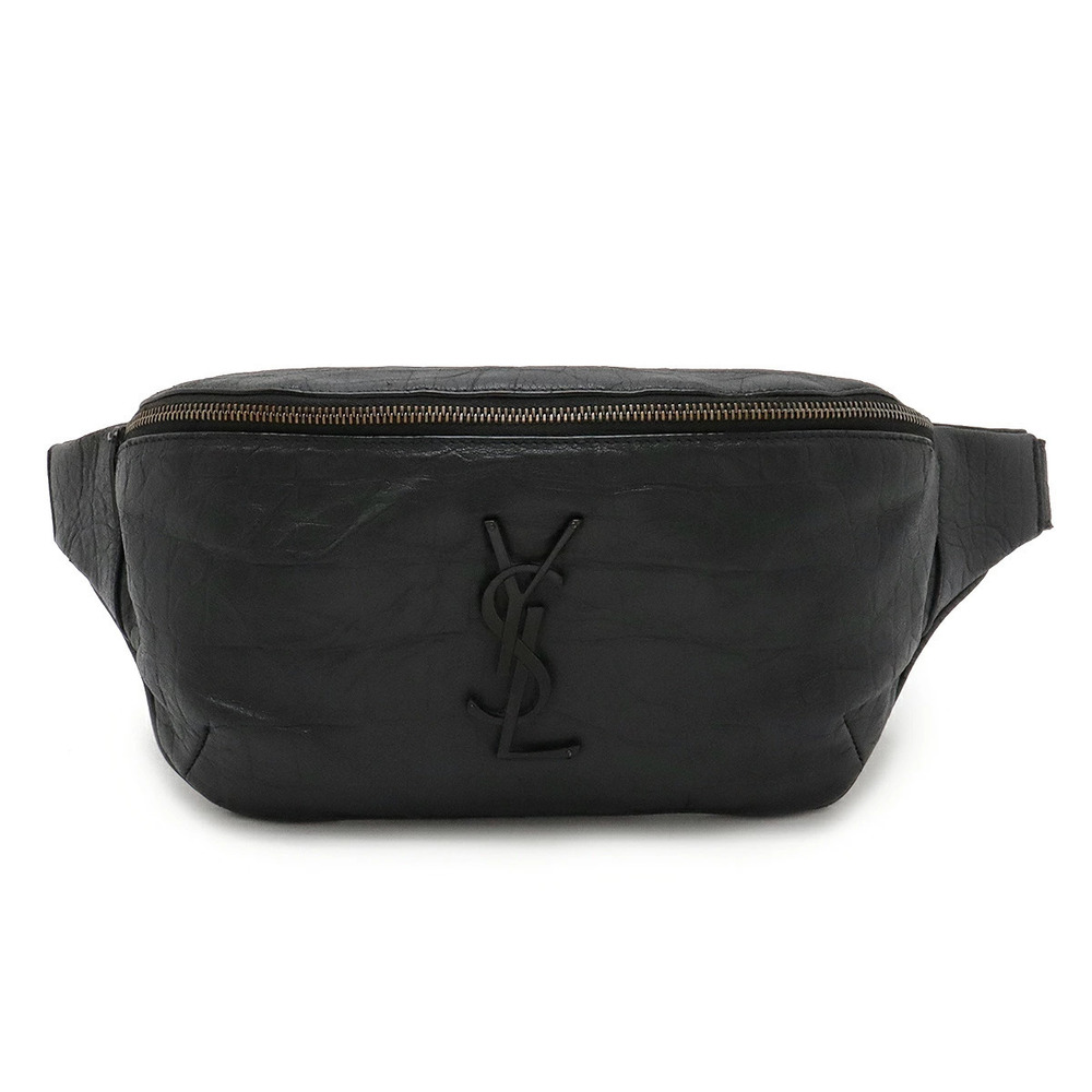 SAINT LAURENT PARIS YSL Yves Belt Bag Waist Body Embossed Leather Black